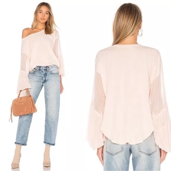 Free People cotton mesh tulle shirt blush pink XS oversized still got it tee - Picture 1 of 5